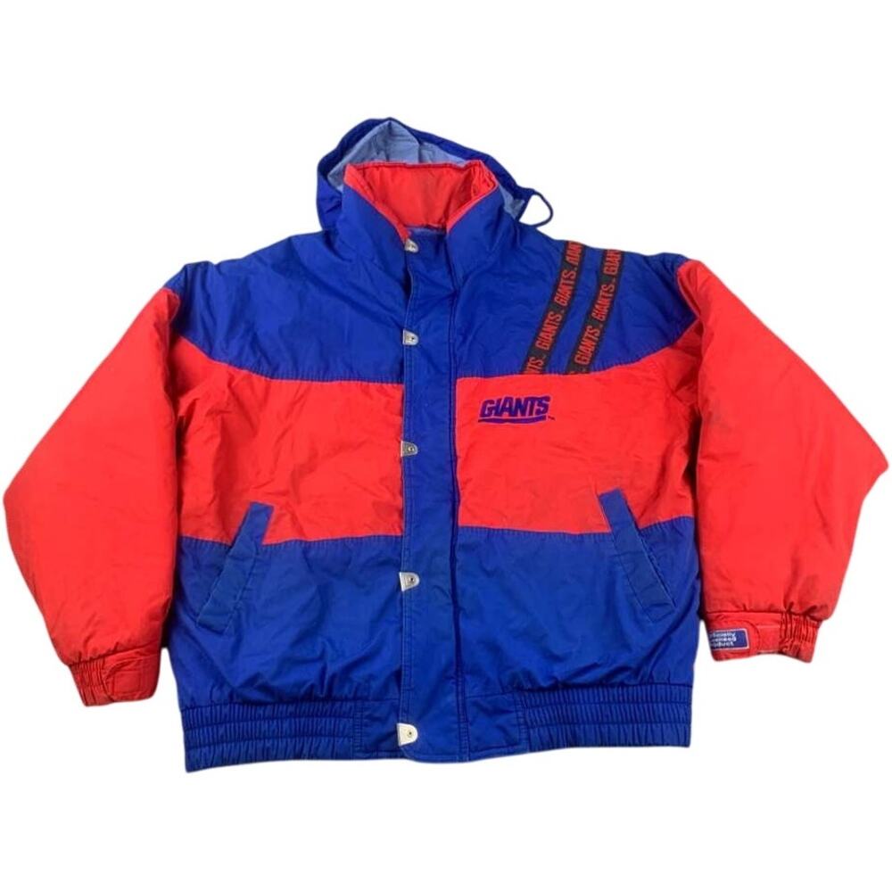 Vintage NFL New York Giants Puffer Jacket Men's M Red Blue Insulated Zip Up Warm